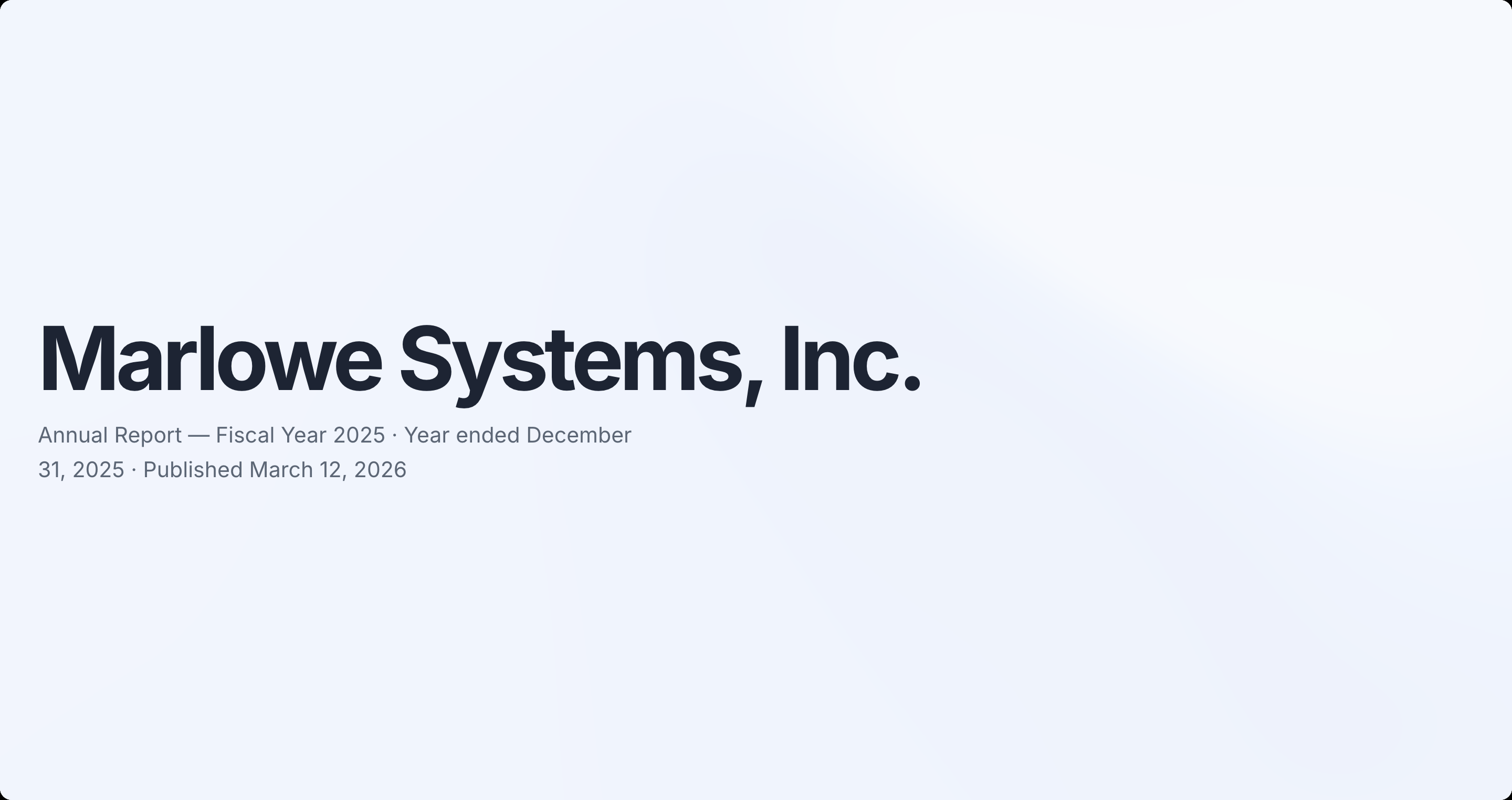 Marlowe Systems, Inc. annual report cover built with the Encelade template