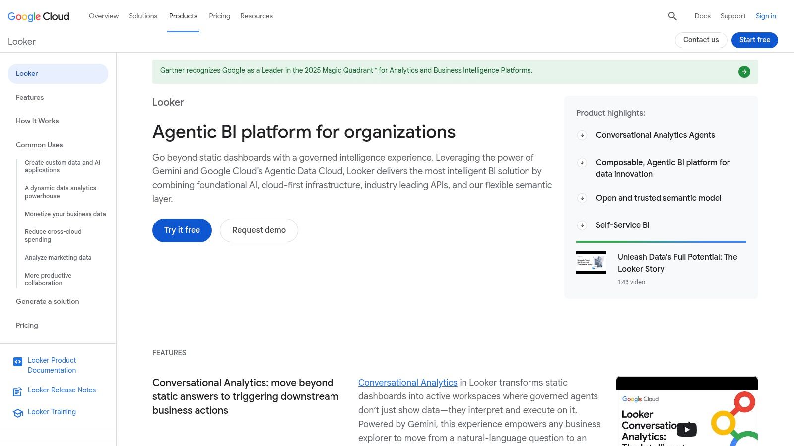Looker governed metrics platform built on the LookML semantic layer.