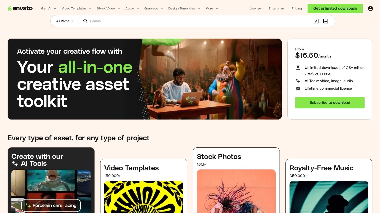 The Envato Elements platform showing a large library of licensable backgrounds, icons, and supporting visuals.