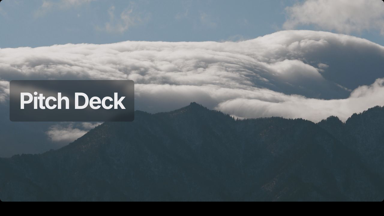 Pitch Deck template cover with a mountain landscape