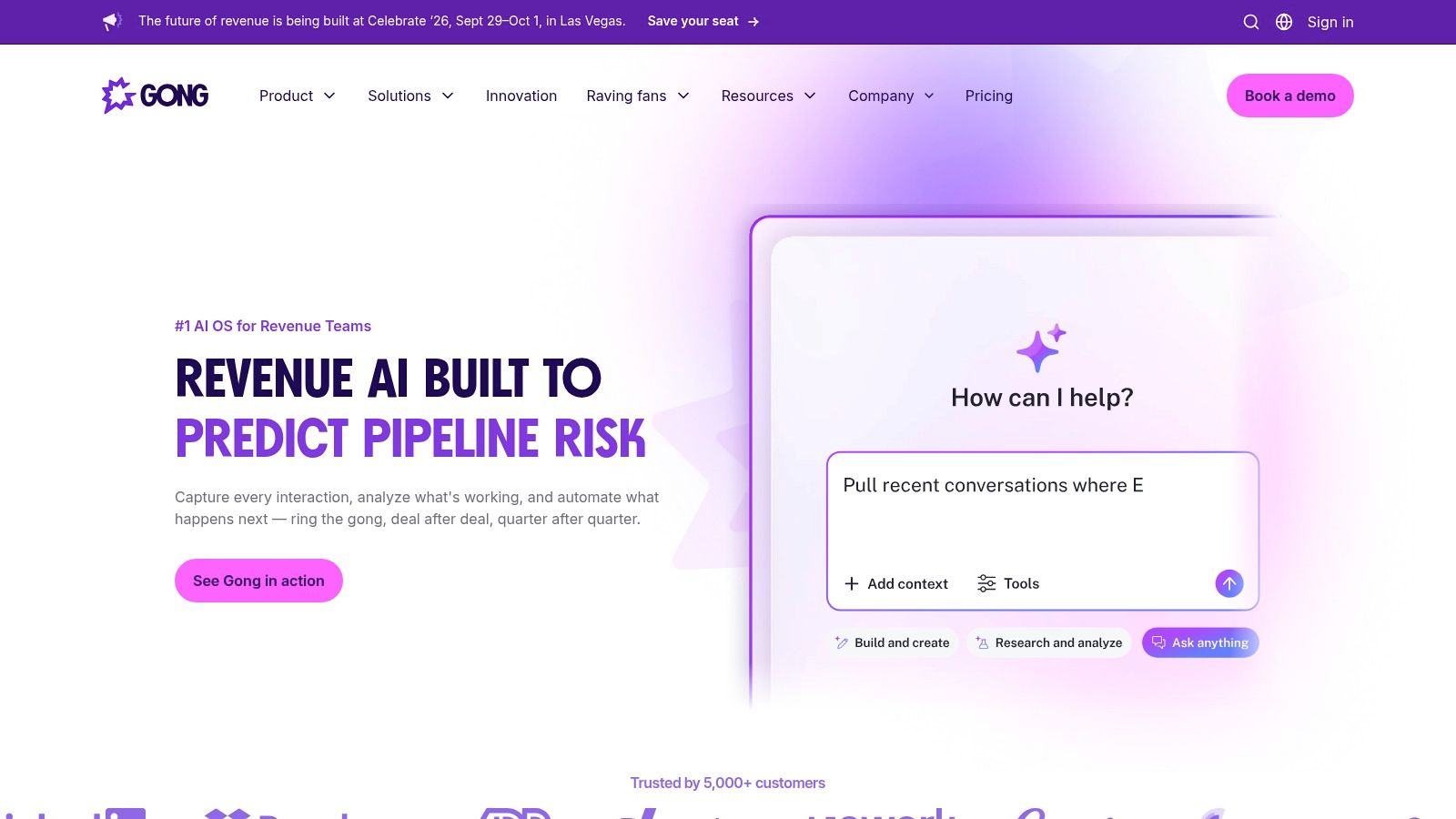 Gong revenue intelligence and conversation analysis platform