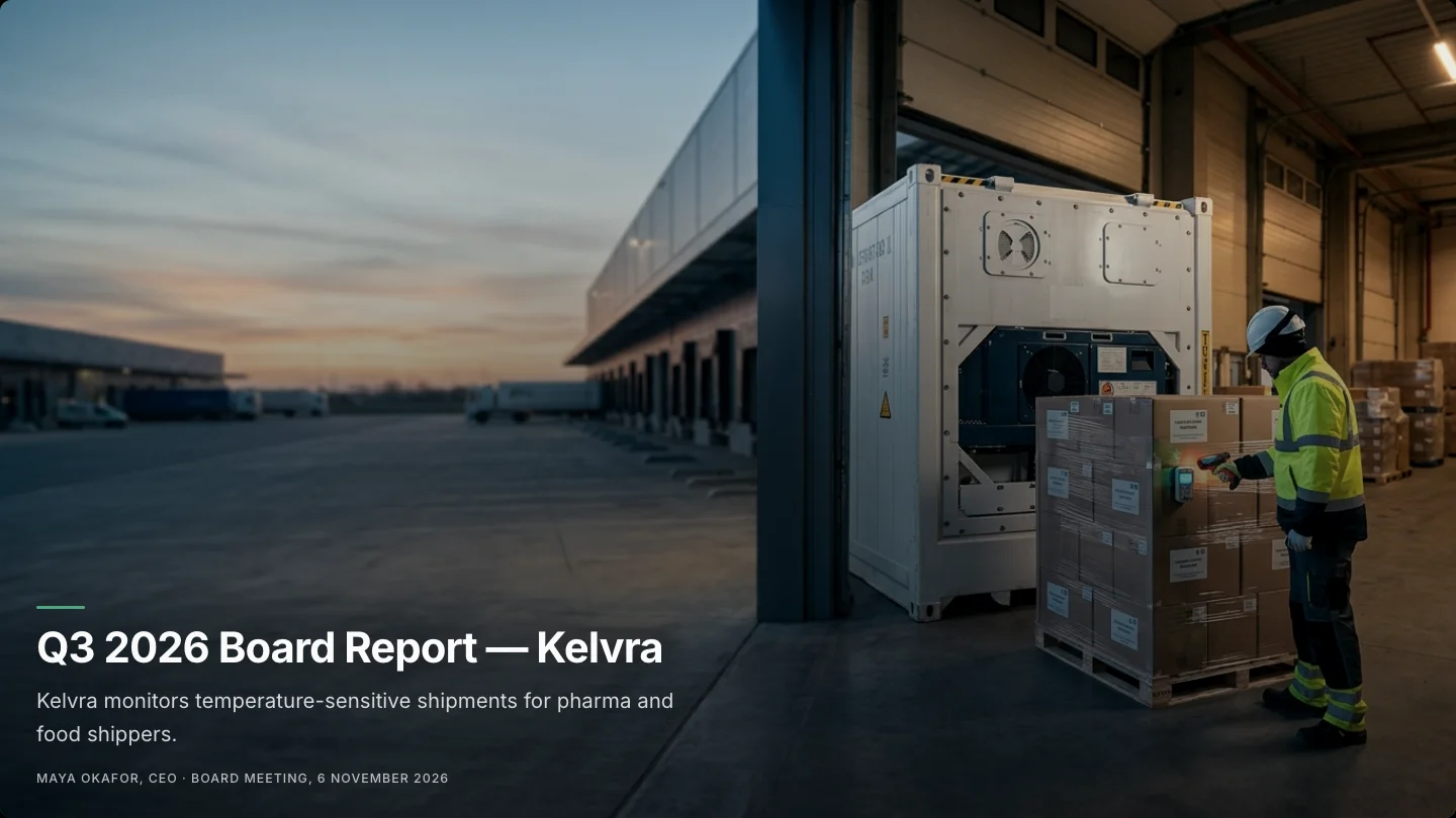 Kelvra Q3 2026 board report cover
