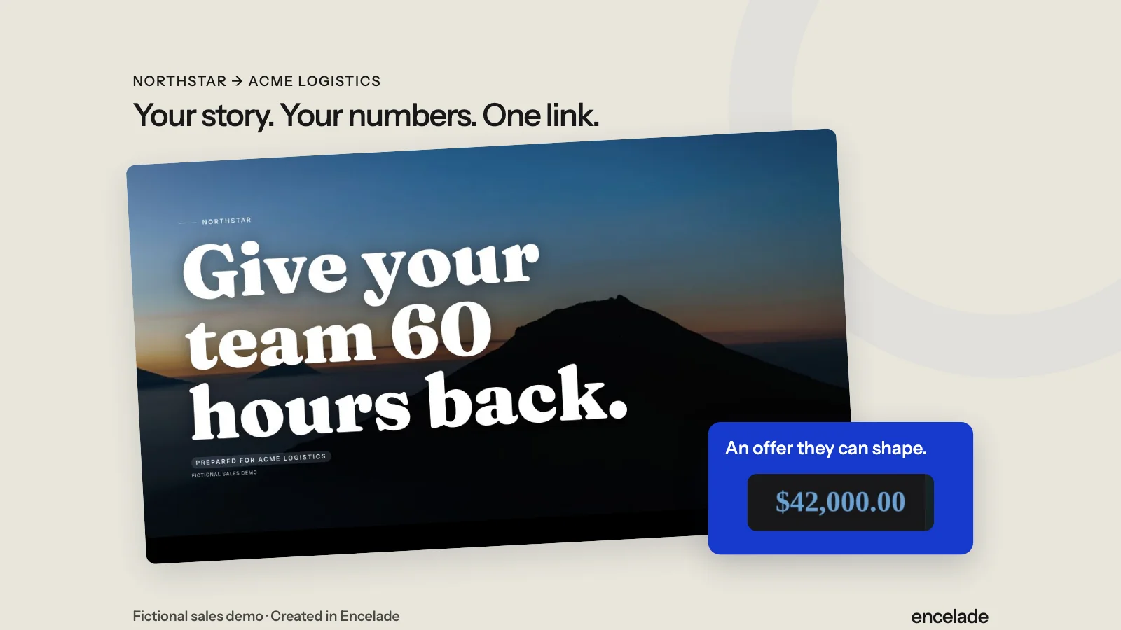 Pages from Northstar’s fictional sales proposal for Acme Logistics, created in Encelade.