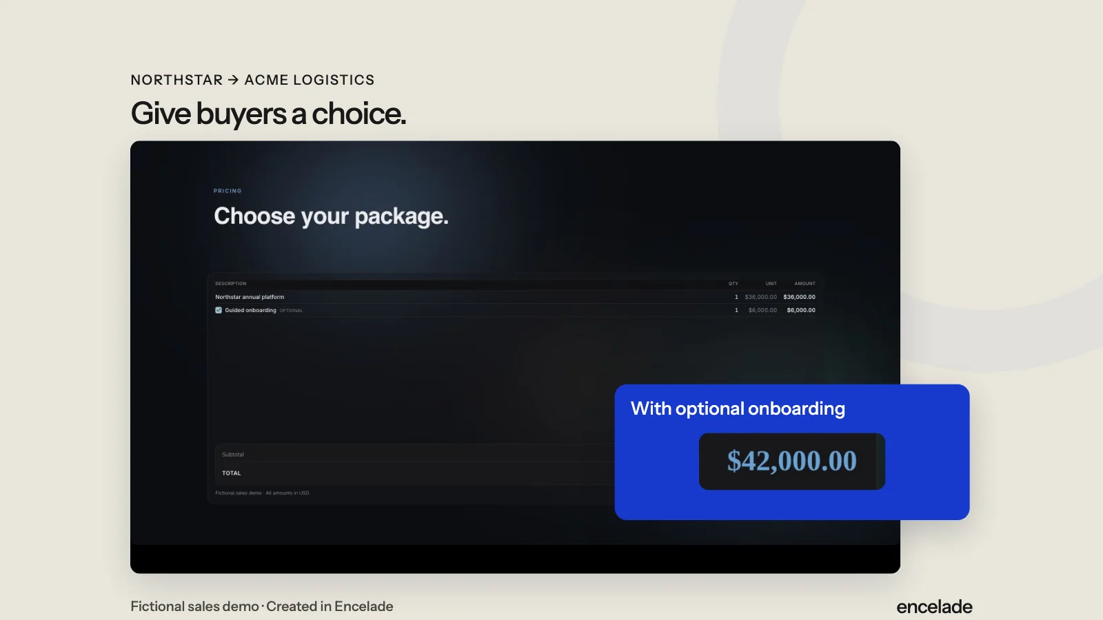 Northstar’s interactive quote with optional onboarding and a calculated total.