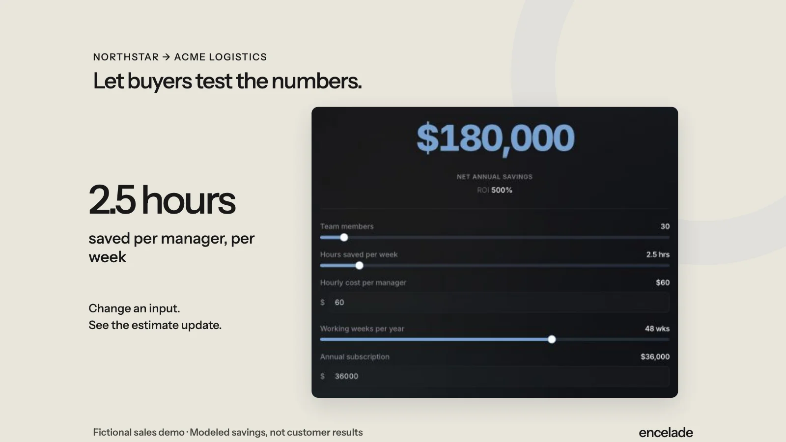 The Northstar ROI calculator with editable assumptions and estimated savings.
